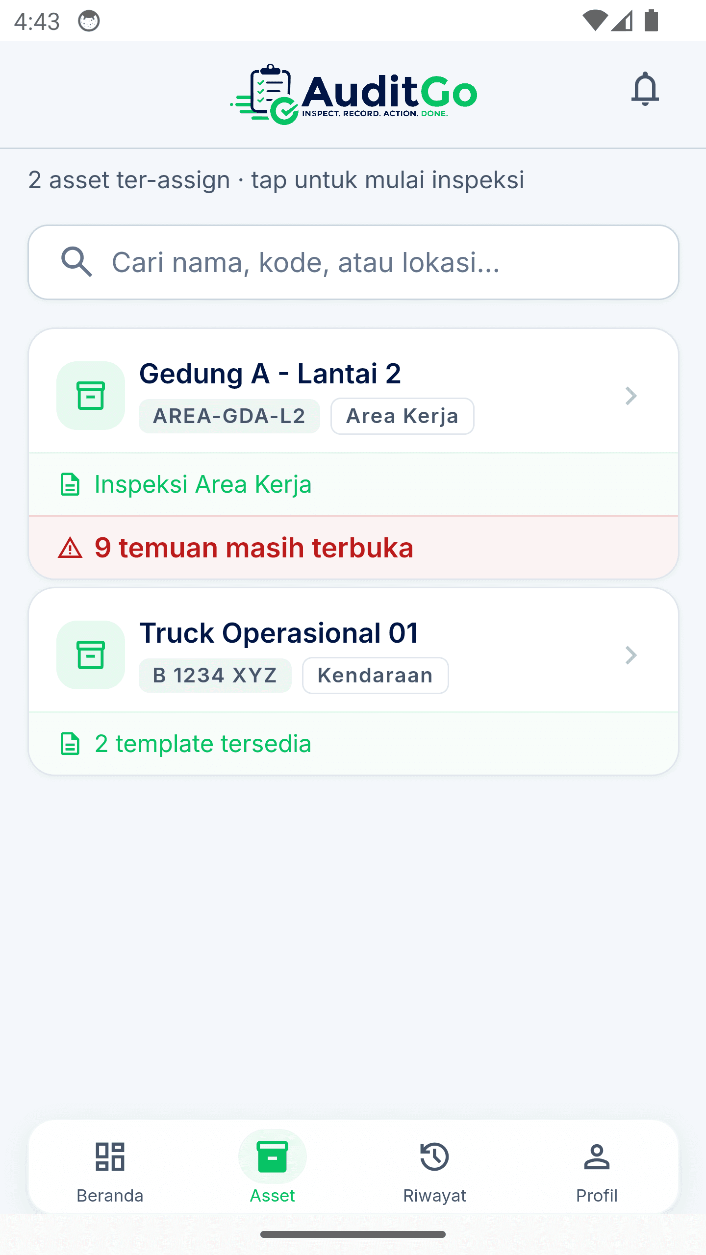 Daftar asset Auditgo di emulator Android