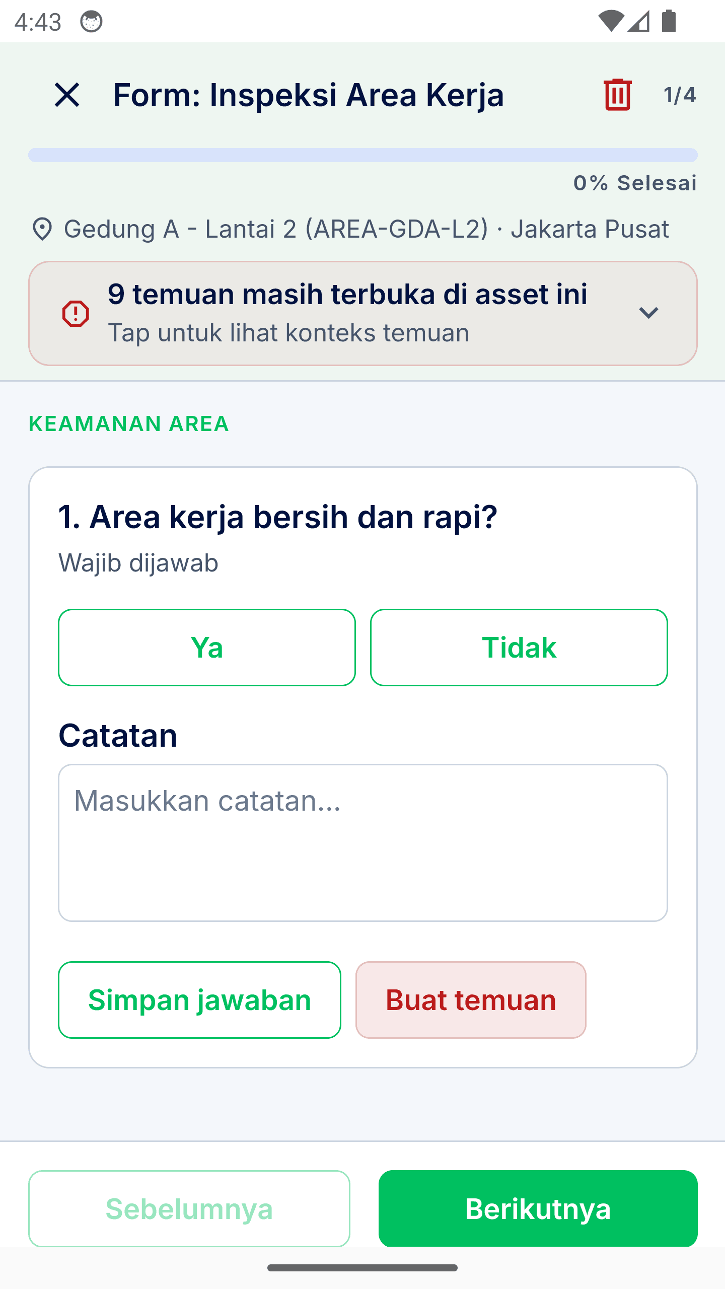 Form checklist Auditgo di emulator Android